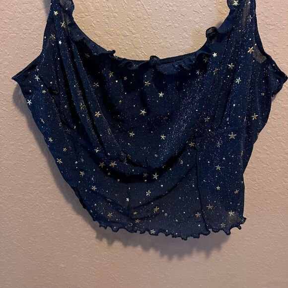 SHEIN Plus Lettuce Trim Galaxy Mesh Cami Top - Picture 5 of 9